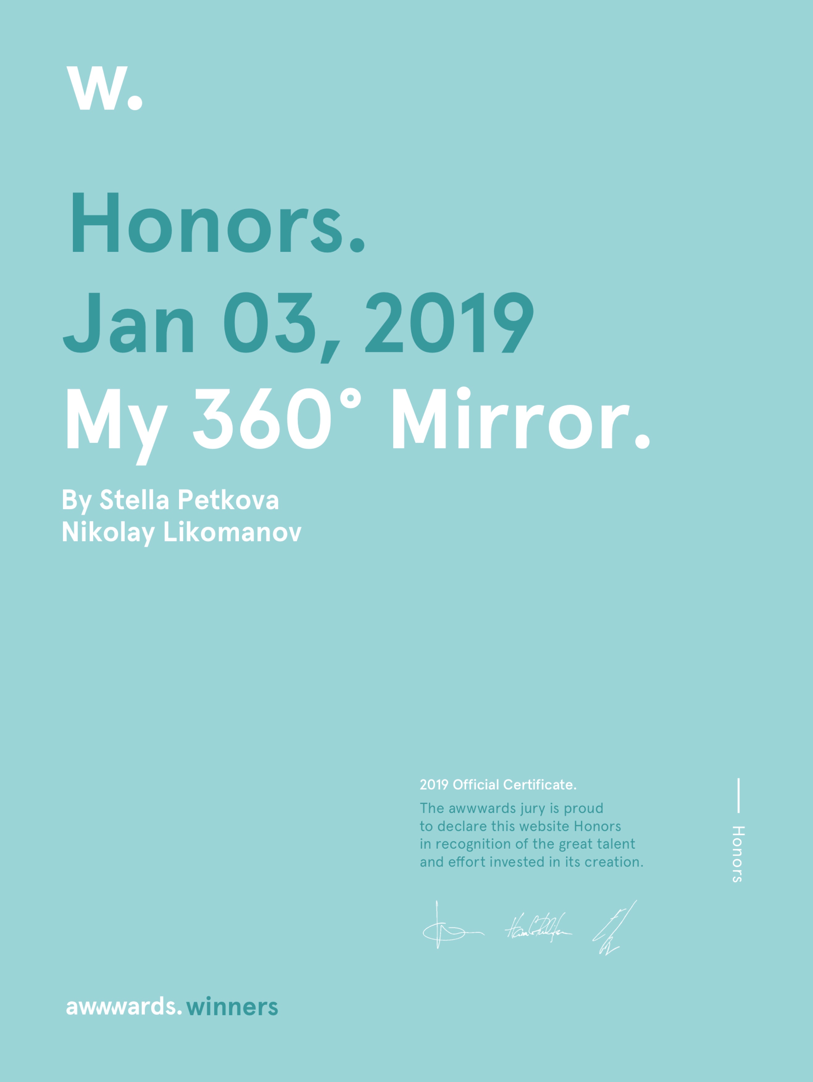 Awwwards Honors Certificate - My 360 Mirror